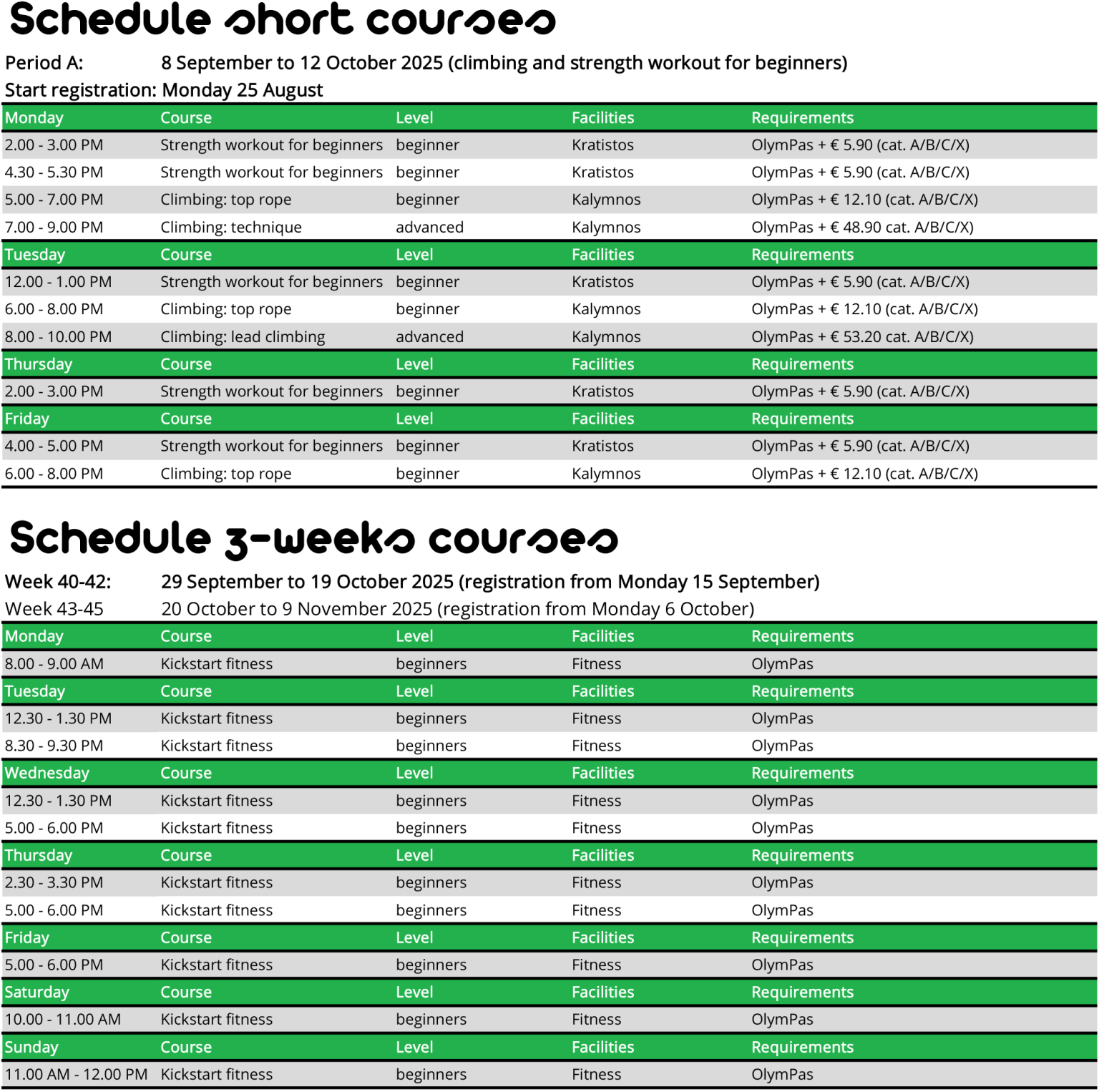 Schedule courses period A