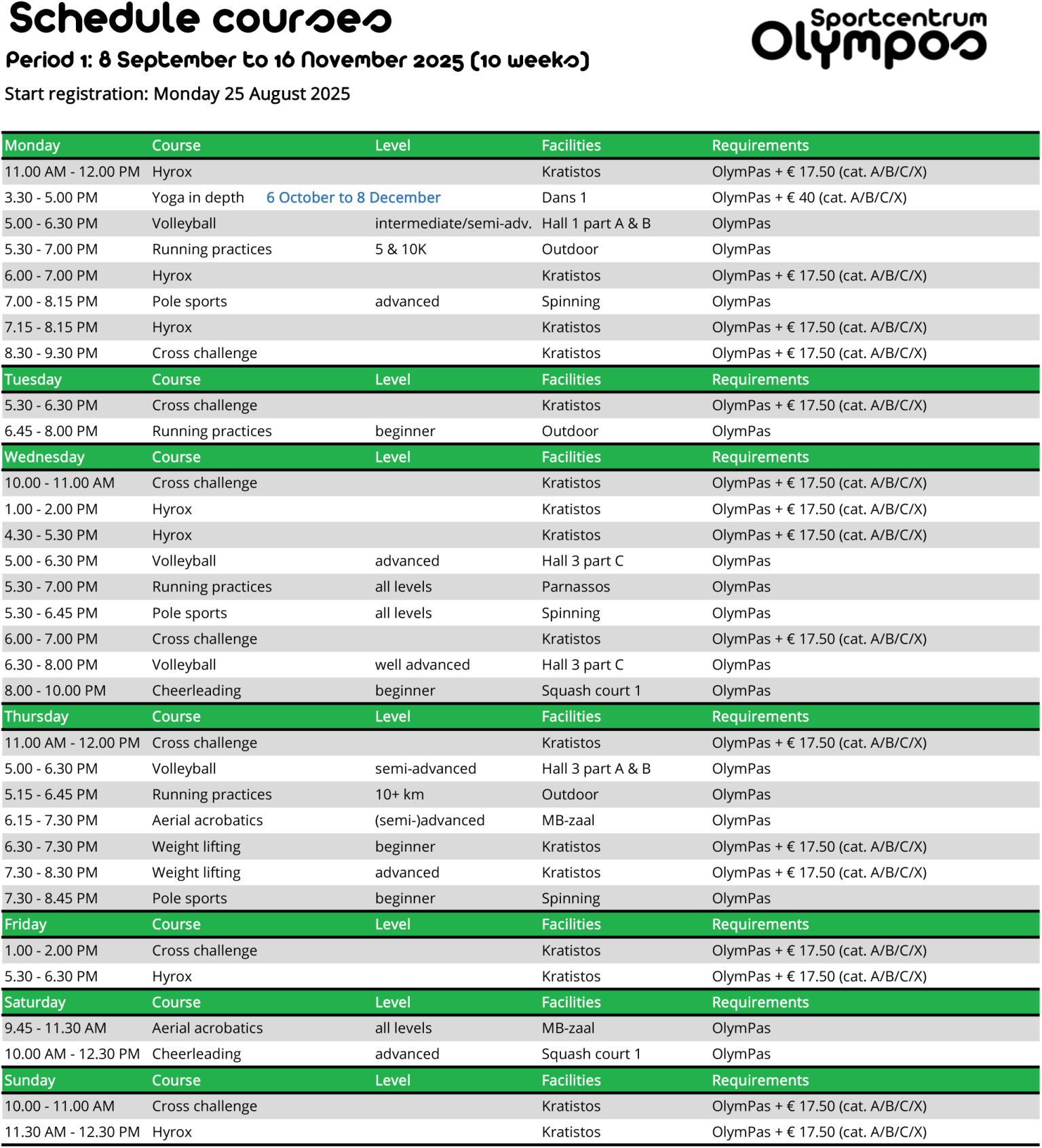 Schedule courses period 1
