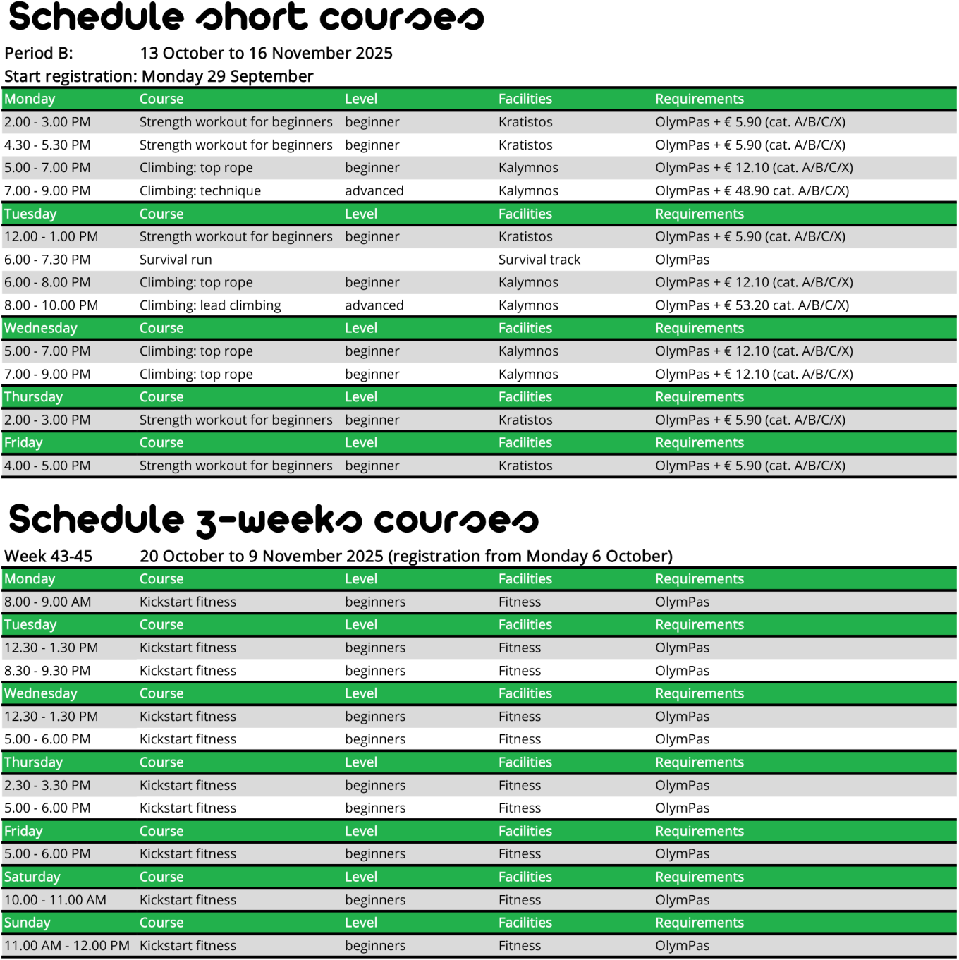 Schedule courses period B