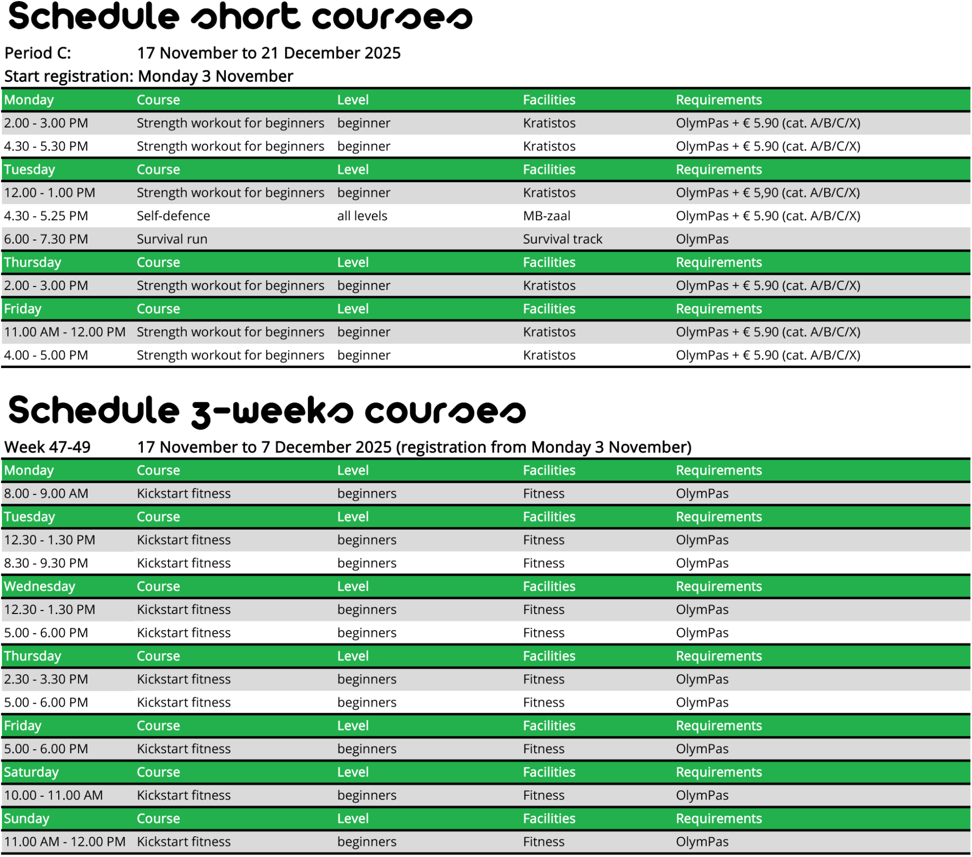 Schedule courses period C