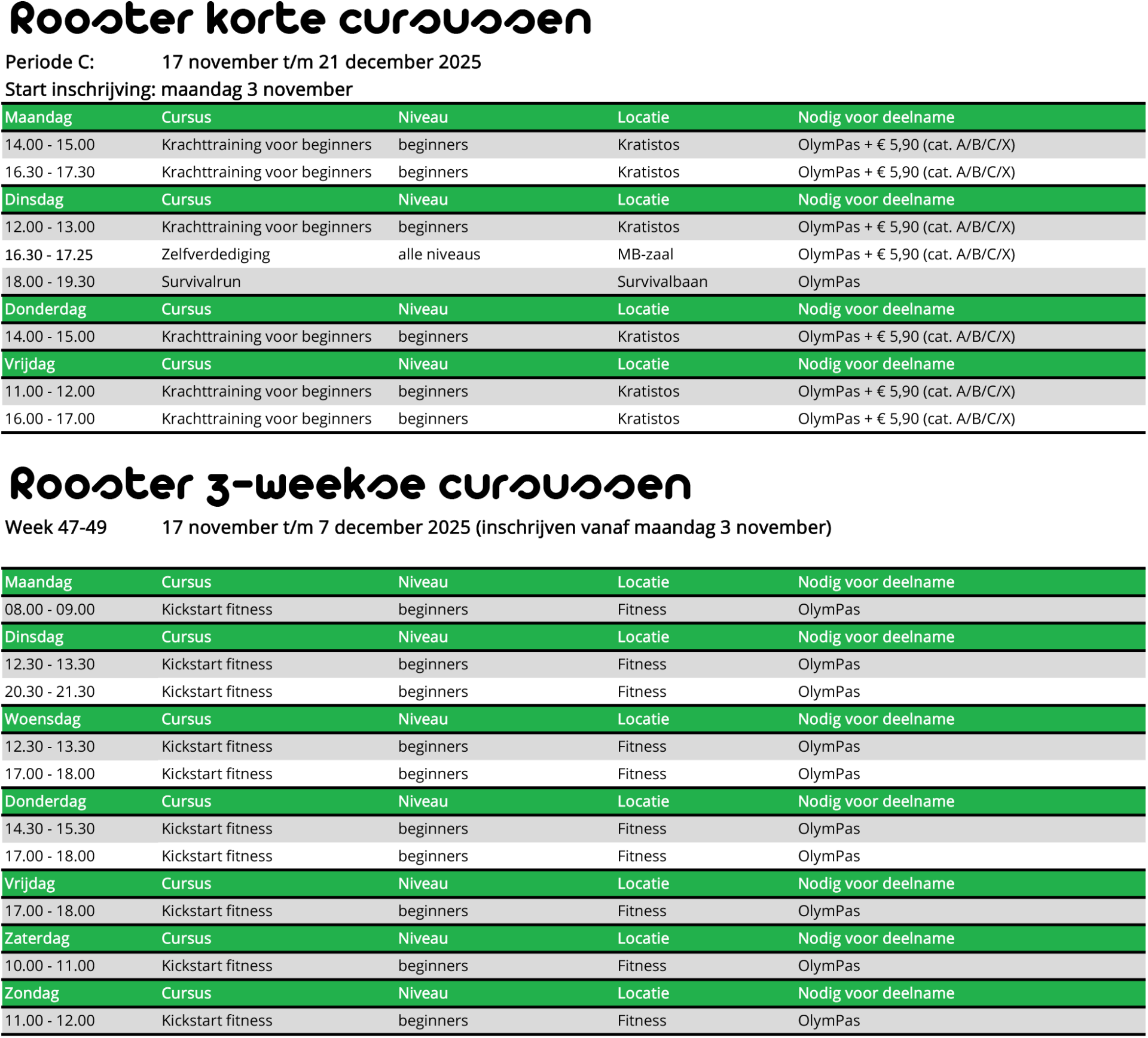 Rooster cursussen periode C