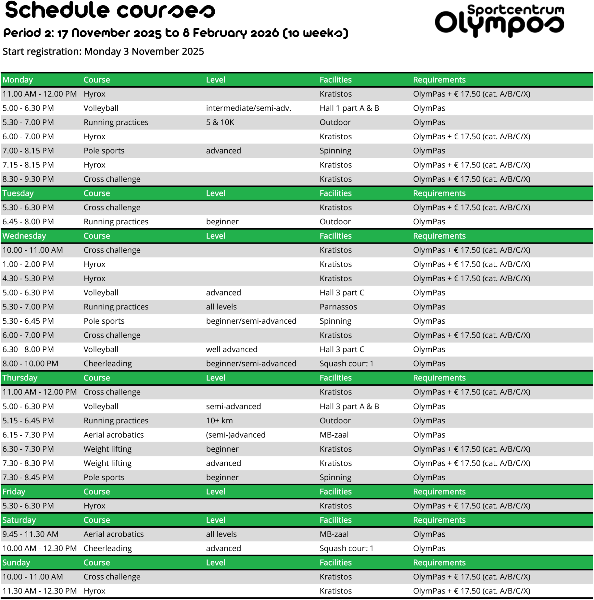 Schedule courses period 2