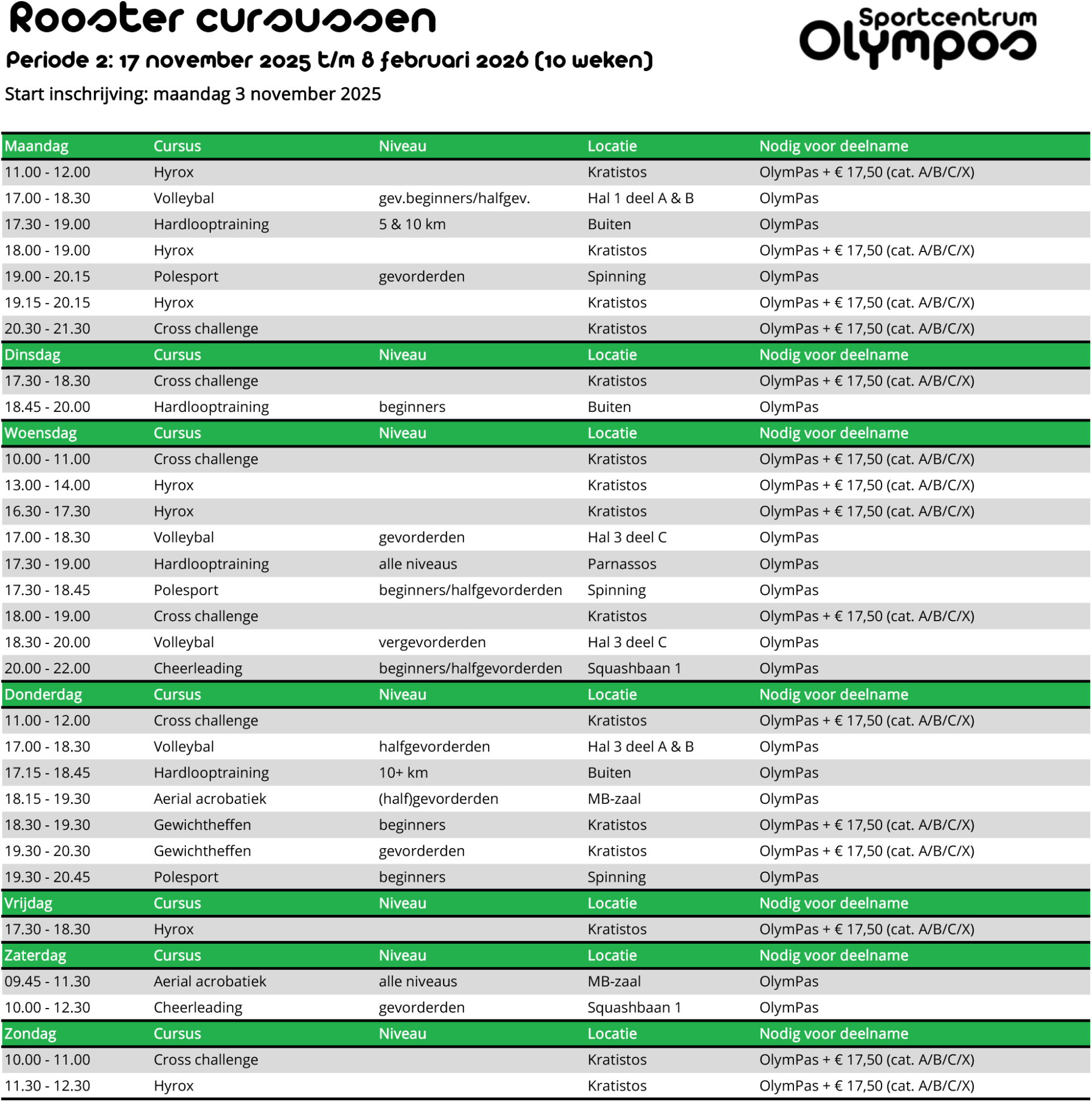 Rooster cursussen periode 2