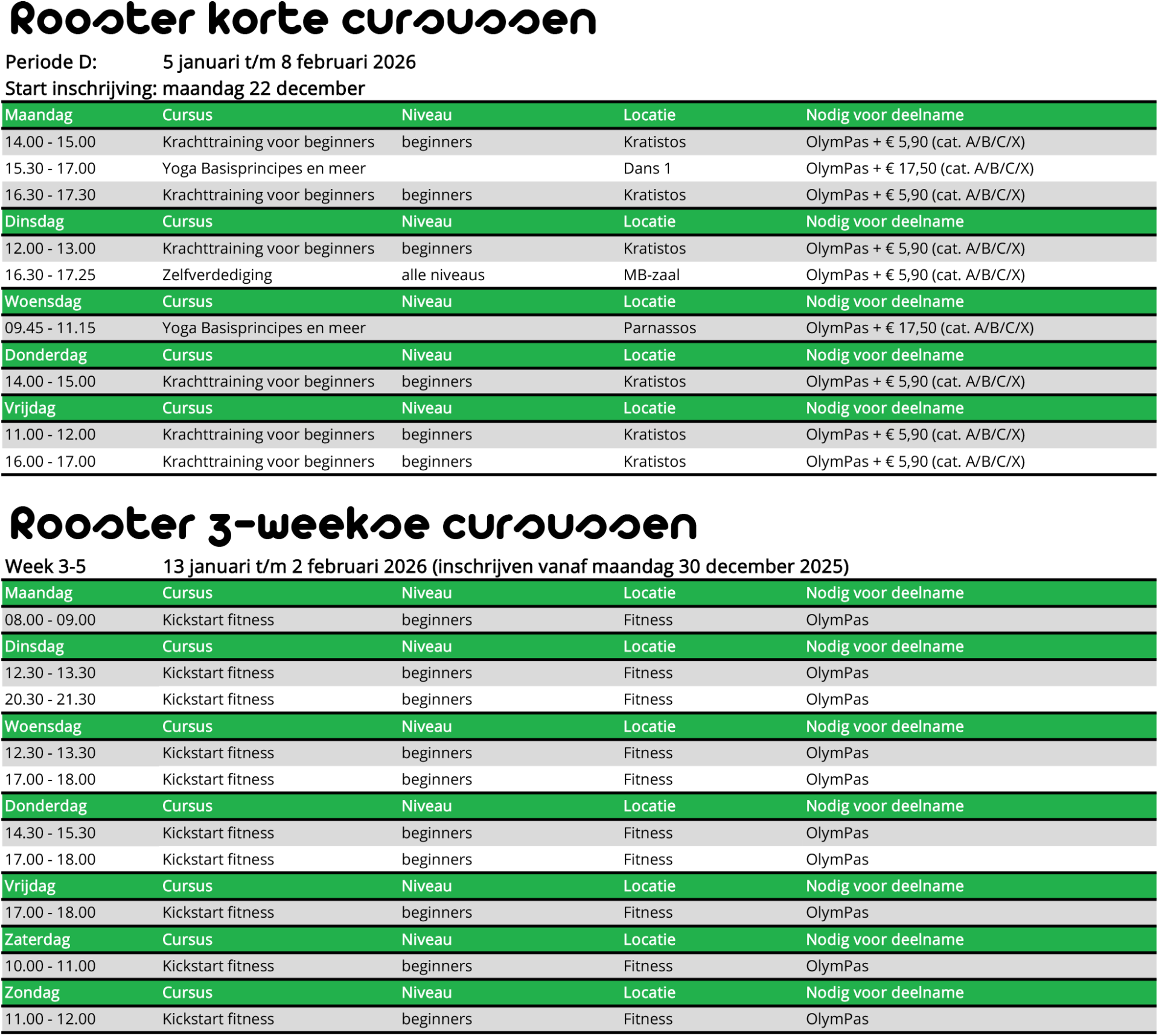 Rooster cursussen periode D