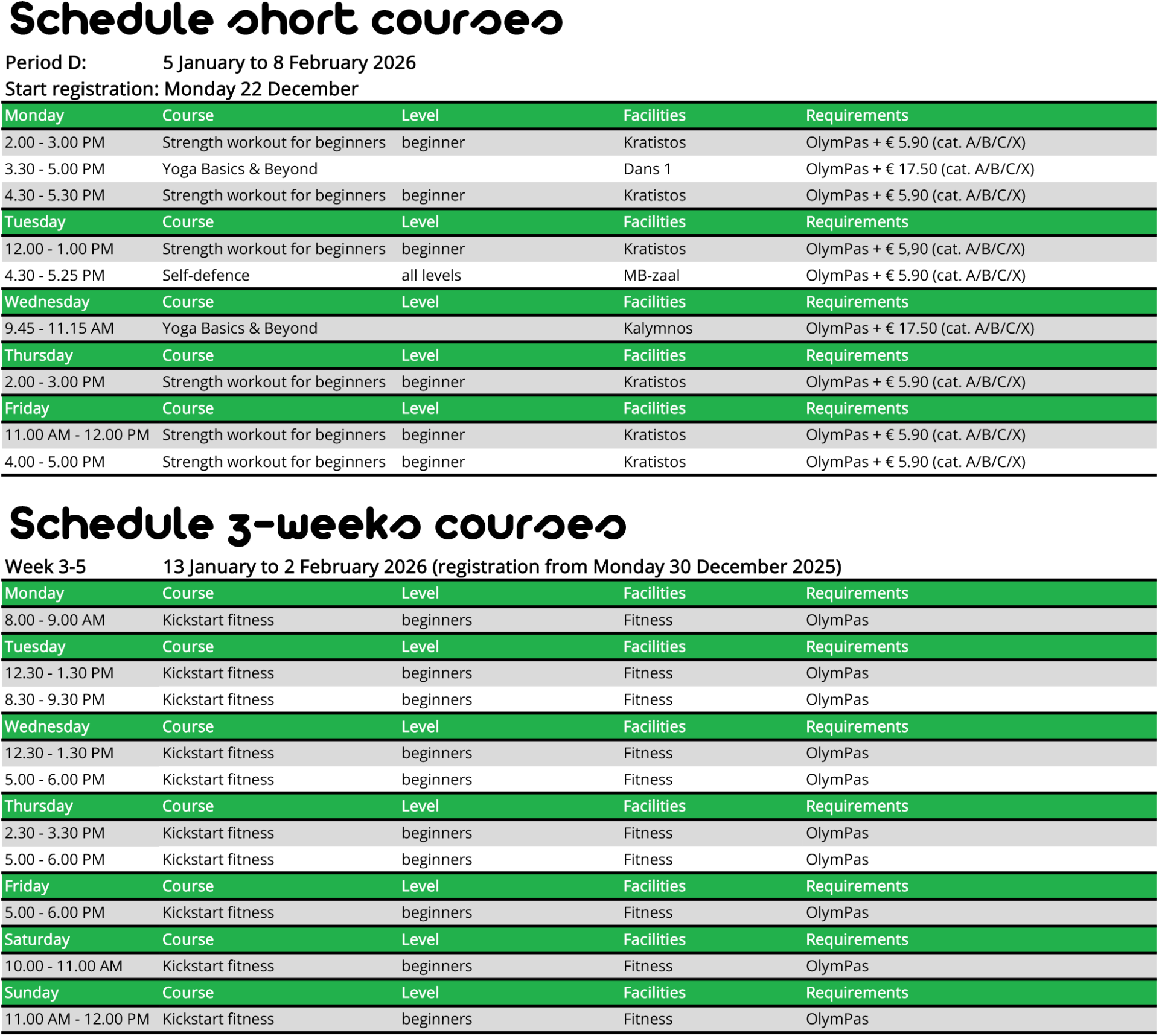 Schedule courses period D