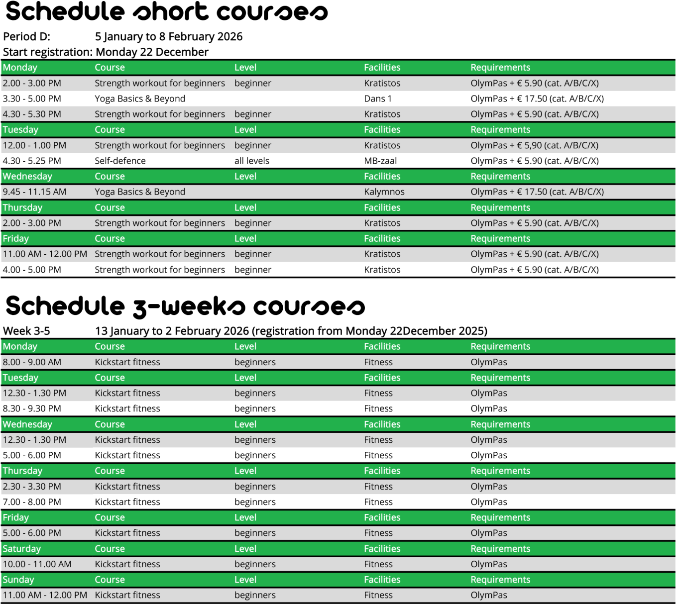 Schedule courses period D